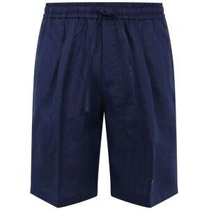 MICHAEL COAL Men's Linen Blend Pleated Relaxed Fit Shorts Men BLUE Pants